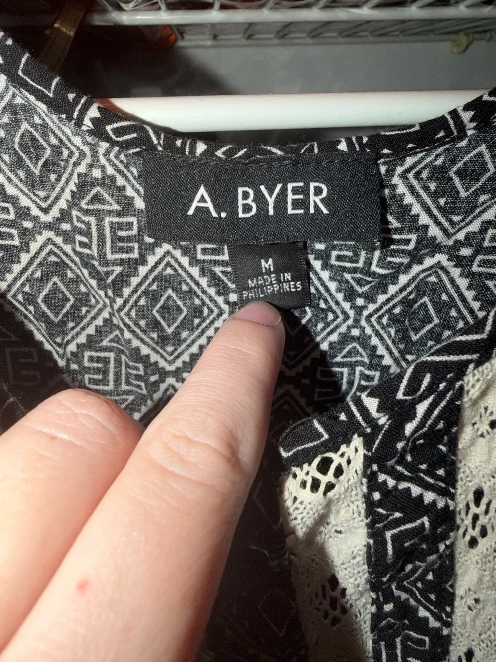 A. Byer Black & White Geometric Lace-Trim Sleeveless Dress